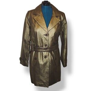 Bronze Gold LEATHER trench Women's L coat metallic vintage